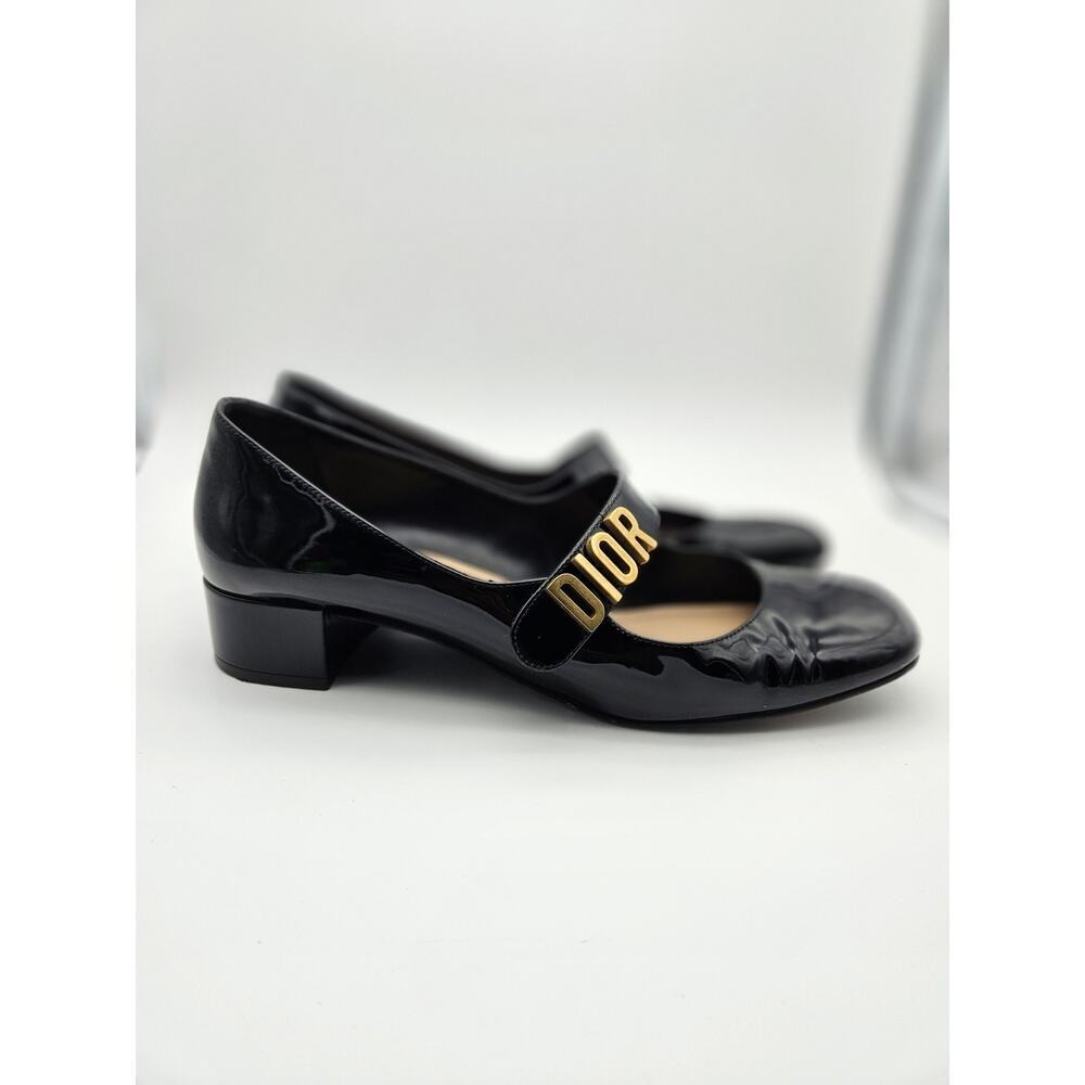 DIOR Baby D Mary Jane Ballet Pumps Black Patent Leather Gold Logo sz 39.5 - Picture 3 of 14